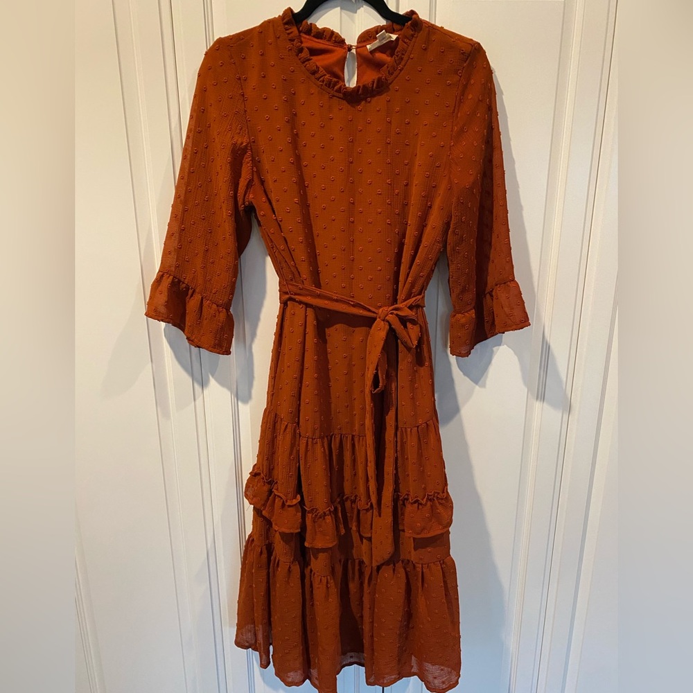 Orange Creek Rust Ruffled Dotted Dress